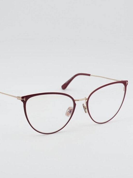 Tom Ford Accessories - Tom Ford FT5840-B 066 Eyeglasses Red / Gold 56mm Cat Eye Frame, Blue Light Block
